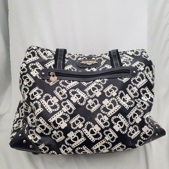 Y2K Queen! Kathy Van Zeeland B&W Crown Print Tote Overnight Bag - Picture 1 of 10